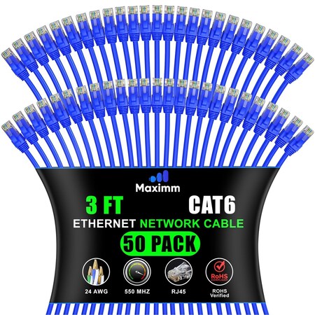 Maximm Cat6 Ethernet Cable 10Gbps 550MHz UTP, 50PK, Blue, 50PK BL50PK05