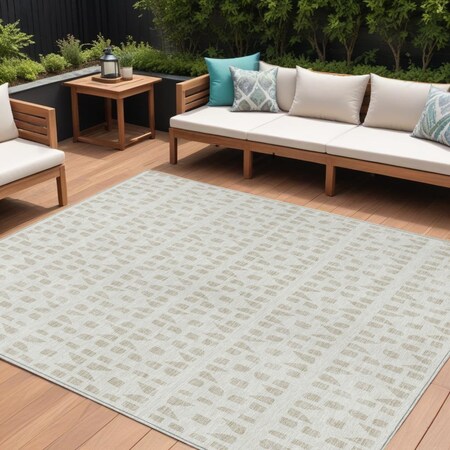 Homeroots 9' X 12' Ivory And Beige Geometric Washable Indoor Outdoor Area Rug 613781