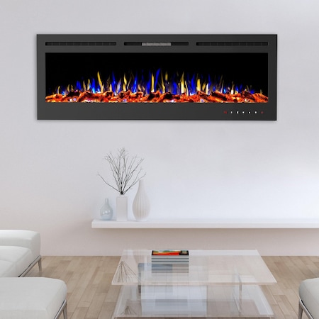 Northwest 72in Wall Mounted Electric Fireplace Recessed Heater with Front Vent, Remote, LED Flames 80-EFFV-7