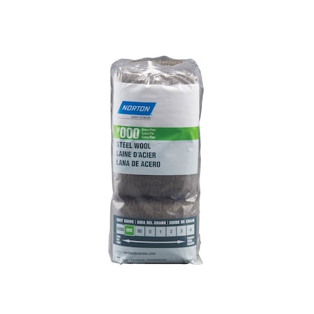 Norton 076607 Abrasive Wool, 2-1/2 in L, 4 in W, 000 Grit, Extra Fine 7660768113
