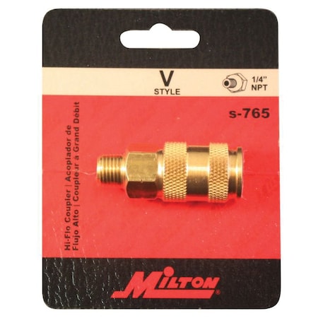 Milton Highflowpro V-Style Coupler, 1/4 in, MNPT, Brass S-765
