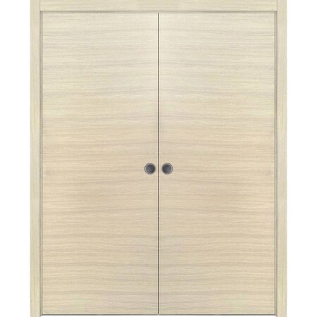 Sartodoors Modern Double Pocket Doors, Planum 0010 Natural Veneer, Kit Trims Rail Hardware, Solid Wood Interio PLANUM0010DP-SHP-56