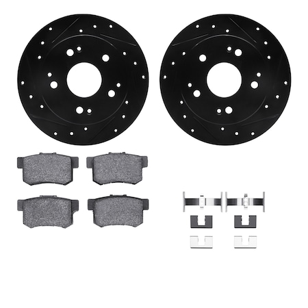 Dynamic Friction Co DFC Rotors-Drilled & Slotted-Black w/ 5000 Advanced Brake Pads Incl Hdw 8512-59032