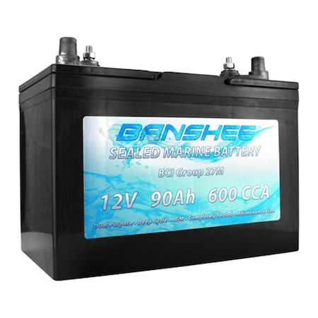 Banshee 27M-AGM-01 Group 27 Sealed AGM Deep Cycle Marine Trolling Motor Battery 27M-AGM-Banshee-01