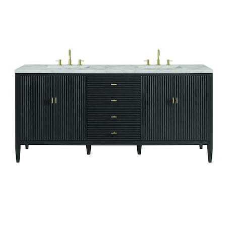 James Martin Vanities Myrrin 72'' D Vanity, Carbon Oak w/ Victorian Sil Silestone Top w/FreePower Wireless Charger 485-V72-CBO-FVSL