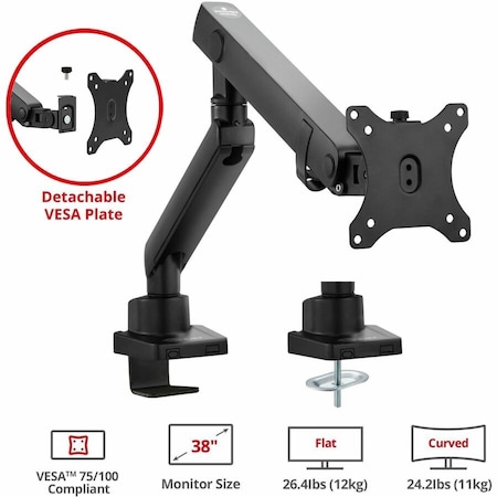 Siig SPRING ASSISTED FULL-MOTION TILT, SWIVEL, ROTATE, HEIGHT ADJUSTMENT SINGLE MON CE-MT2T12-S1