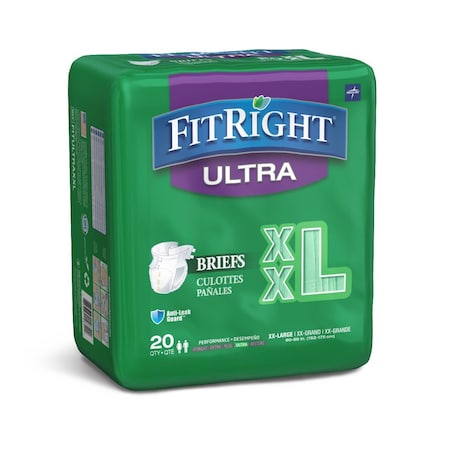 Medline FitRight Ultra Adult Incontinence Briefs, Size 2XL, for Waist Size 60in-70in, 20PK FITULTRAXXLZ