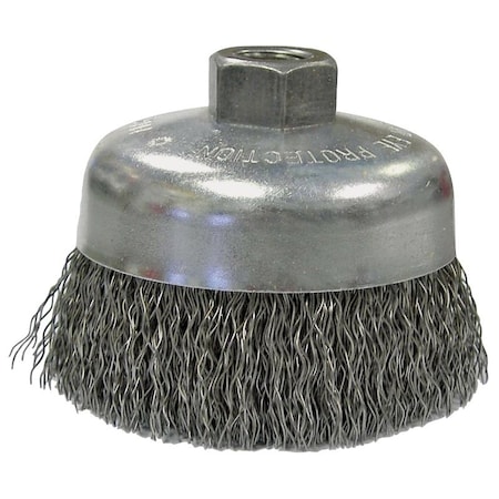 Weiler Wire Cup Brush, 6 in Dia, 5/8-11 Arbor/Shank, Carbon Steel Bristle 36037