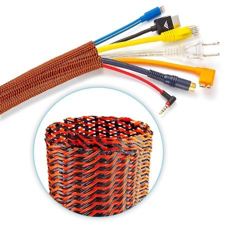 Maximm 25ft 1" Split Wire Loom Cable Protector, Black/Orange SCW-25FT-1-BO-1PK