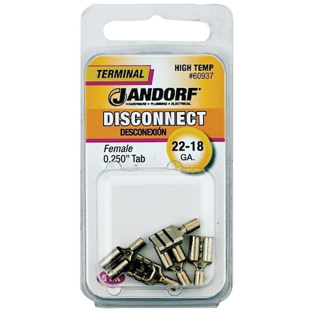 Jandorf Disconnect Terminal, 22 to 18 AWG Wire, 5PK 60937