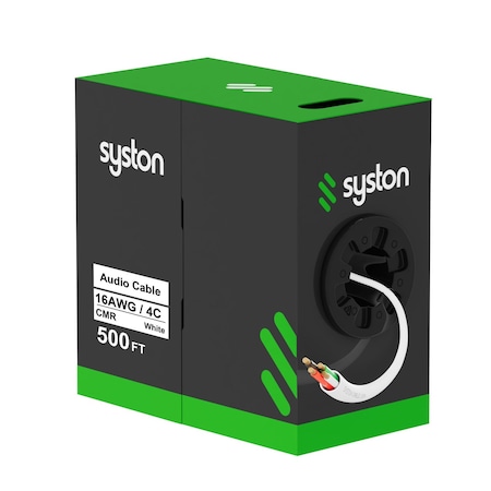 Syston Cable Technology 16/4 Speaker Wire Audio Cable 500ft, Oxygen Free Copper, Riser CMR CL3R, In-Wall 4107-500WH