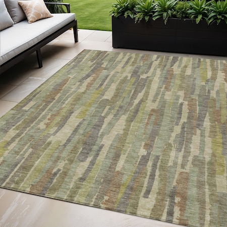 Homeroots 5' X 8' Artichoke Green And Ivory Striped Washable Indoor Outdoor Area Rug 609025