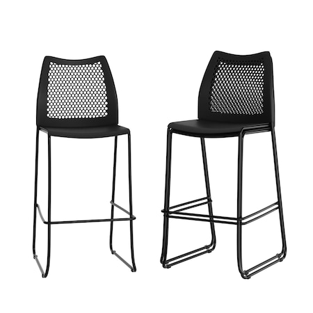 Flash Furniture HERCULES Series Black Stack Bar Stool with Air-Vent Back and Black Powder Coated Sled Base, 3PK 3-RUT-498A-BS-BK-GG