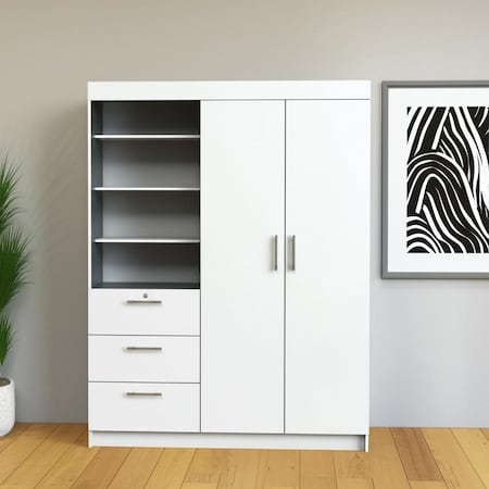 Homeroots 79" White Wood Two Door Three Drawer Combo Dresser 520130