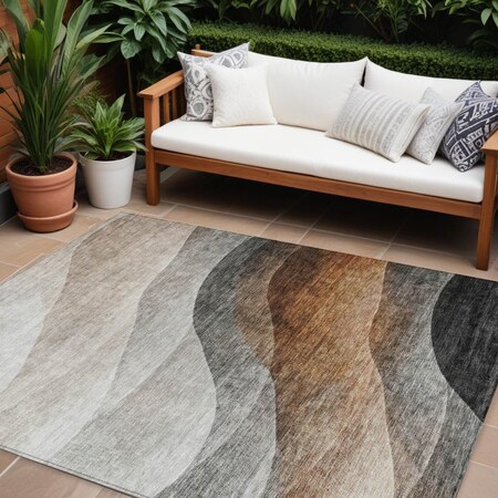 Homeroots 10' X 14' Khaki Black And Terra Cotta Abstract Washable Indoor Outdoor Area Rug 605830