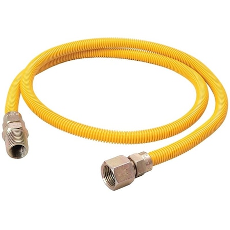 B & K Gas Connector, 1/2 x 1/2 in, MIP x FIP, Stainless Steel, Yellow Epoxy-Coated, 48 in L G014YE101148RP