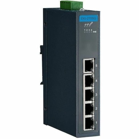 Advantech 4GE PoE+1GE, Unmanaged Ethernet Switch, IEEE802.3af/at, 24 to 48VDC, -40 to 75 EKI-2705G-1GPI-AU