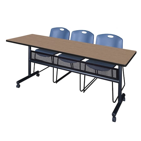 Regency Kobe Flip-Top Privacy Nesting Table W/ 2 Zeng Stack Chairs, 84 in W, 24 in L, Noble Oak MKFTM8424NO44BE