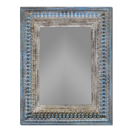 Homeroots 50" Blue and Silver Solid Wood Framed Accent Mirror 489203