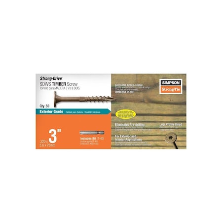 Simpson Strong-Tie Co Strong-Drive No. 5 Structural Screws 3" L, Star Drive, Low Profile Head, Double-Barrier Coating, 50PK SDWS22300DB-R50