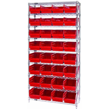 Quantum Storage Systems WIRE SHELVING UNIT W/32 RED BINS WR9-214RD