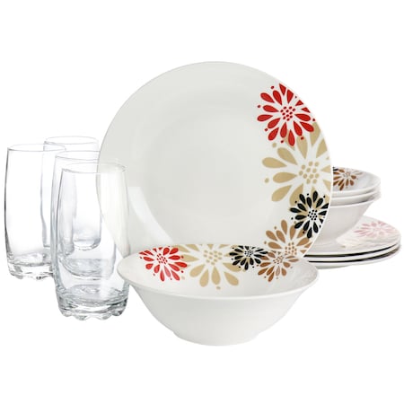 Gibson Everyday Osaka Blossom Fine Ceramic 12 Piece Dinnerware Combo Set 135397.12