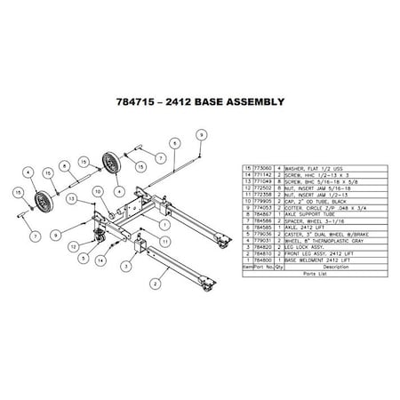 Sumner FRONT LEG ASSEMBLY 2400 LIFT 784810