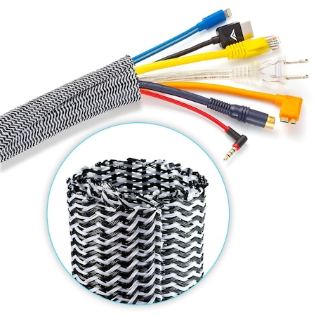 Maximm 6ft 1" Split Wire Loom Cable Protector, Black/White SCW-6FT-1-B/W-1PK