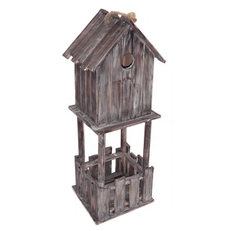 Wooerpretendiente Cheungfts  Wooden Decorative Birdhouse with Small bottom planter - Silver WO2844903