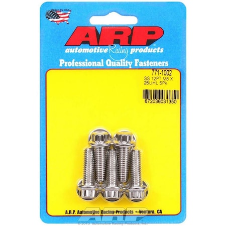 Arp 771-1002 8 x 1.25 x 25 mm 12-Point Stainless Steel Bolt Kit, 5 Piece ARP771-1002