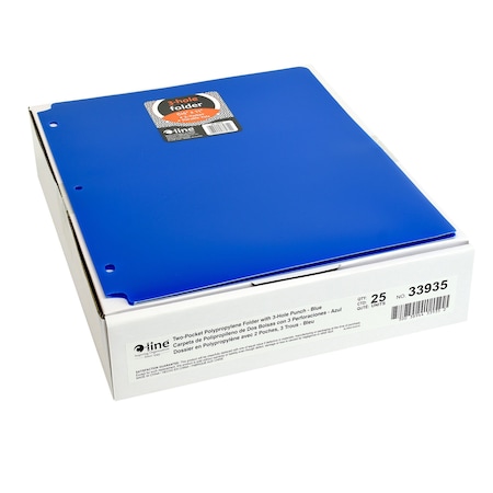 C-Line Products Two-Pocket Heavyweight Poly Portfolio Folder with Three-Hole Punch, Blue, 25PK 33935