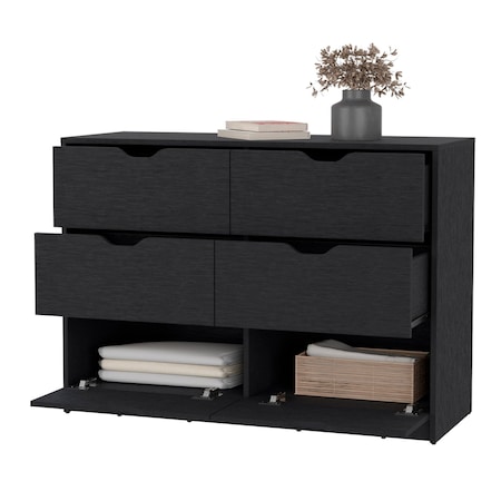 Homeroots 42" Black Manufactured Wood Six Drawer Modern Dresser 518029