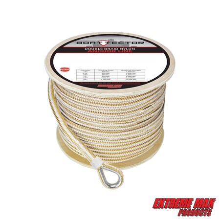 Extreme Max 3006.2267 BoatTector Premium Double Braid Nylon Anchor Line w Thimble-1/2" x 300' &Gold 3006.2267