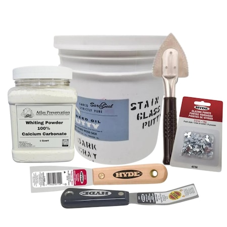 Sarco Putty DARK GRAY Stained Glass Window Glazing Large Set. Includes: Gallon Window Glazing Putty, Quart Whit SSLSG