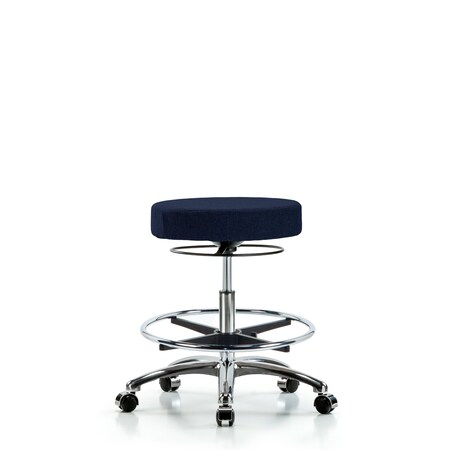 Blue Ridge Ergonomics Rutledge Fab Stool without Back Chr-Med Bench Height with Chr Foot Ring and Casters in Navy Fab BR-FMBSO-CR-CF-CC-F45