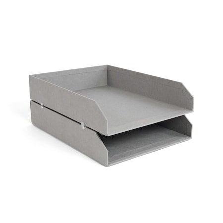 Bigso Hakan Fiberboard Two Tier Stackable Letter/Document Tray, 2.5 x 9 x 12.2 in, Grey, 4PK 789254101N