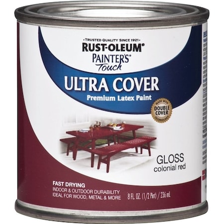 Rust-Oleum 1964730 Enamel Paint, Water, Gloss, Colonial Red, 0.5 pt, Can, 120 sq-ft Coverage Area 1964-730