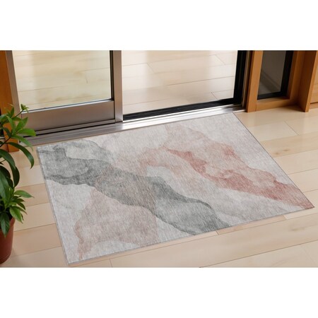 Homeroots 3' X 5' Salmon And Gray Abstract Washable Indoor Outdoor Area Rug 631851