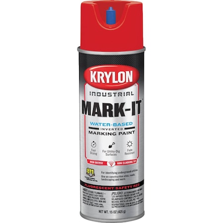 Krylon Mark-It Industrial WB Fluorescent Red Inverted Marking Paint 732408