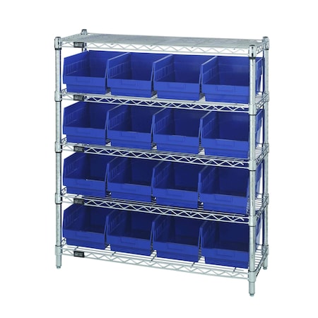 Quantum Storage Systems WIRE SHELVING UNIT WITH BINS BLUE WR5-39-1236-207BL