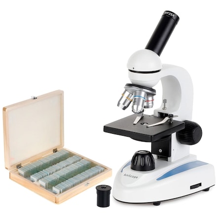 Amscope M149 Student Kids Metal Frame Glass Optics Biological Moncluar Compound Microscope 40X-1000X w/100 M149C-PS100