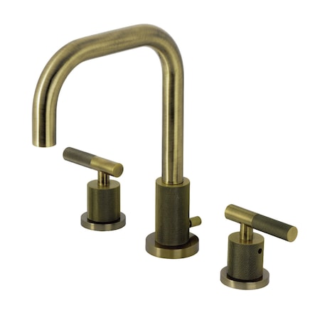 Kingston Brass Widespread Bathroom Faucet with Knurled Handle and Brass Pop-Up, Antique Brass FSC893KNLAB