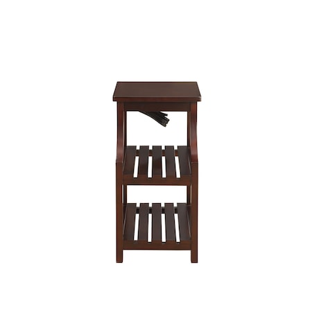 Homeroots 24" Brown Wood End Table With Two Shelves And USB Port 286283