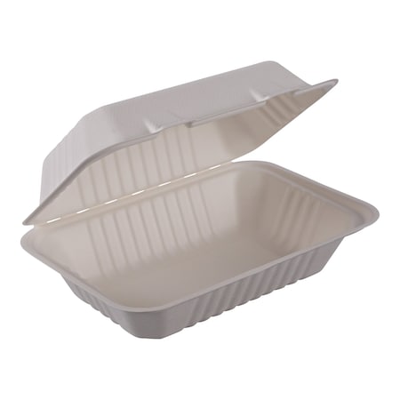 Empress Earth Hinged Container Molded Fiber 9 inx6 inHoagie Natural White PFAS Free, 250PK EHL-96-PF