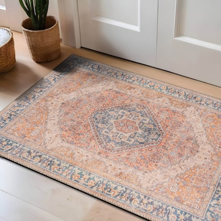 World Rug Gallery Rust Medallion Washable Rug - Flat Pile Vintage Design, Easy Care for High-Traffic Areas 2 ftx3 ft WR170RUST2X3