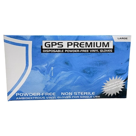 Gps Premium Vinyl Disposable Gloves, 4 mil, Powder Free, M, 100PK 70630PF