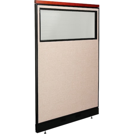 Global Industrial Interion Deluxe Office Partition Panel w/Partial Window and Pass-Thru Cable 48-1/4Wx77-1/2H Tan 694736WPTN