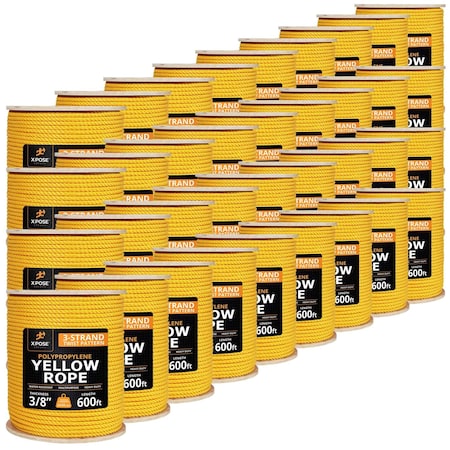 Xpose Safety 3/8in x 600 ft Twisted Polypropylene Rope, Yellow, 36PK YPR38-600-36-X