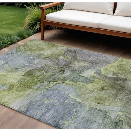 Homeroots 10' X 14' Olive Green And Gray Abstract Washable Indoor Outdoor Area Rug 581772
