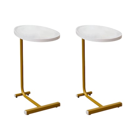 Homeroots Set of Two White and Gold Faux Marble and Metal Oval End Tables, 2PK 635692